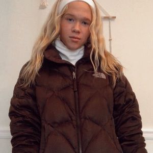 Brown puffer North Face coat